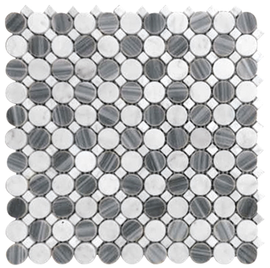 White and Gray 13 x 13 Polished Marble Mosaic Tile