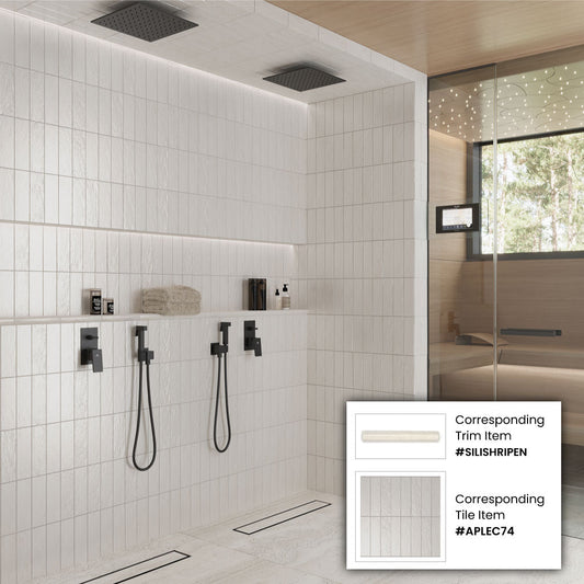 White 1.25 x 8 Matte, Glossy Ceramic Bullnose Trim - Sample