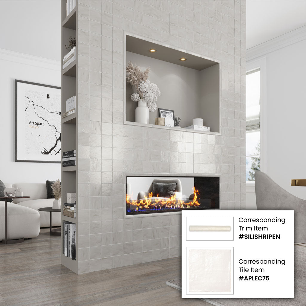 White 1.25 x 8 Matte, Glossy Ceramic Bullnose Trim - Sample