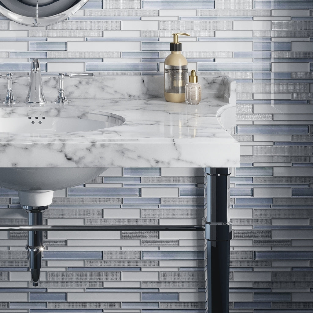 White and Blue 12 x 12 Glossy, Matte Glass Mosaic Tile