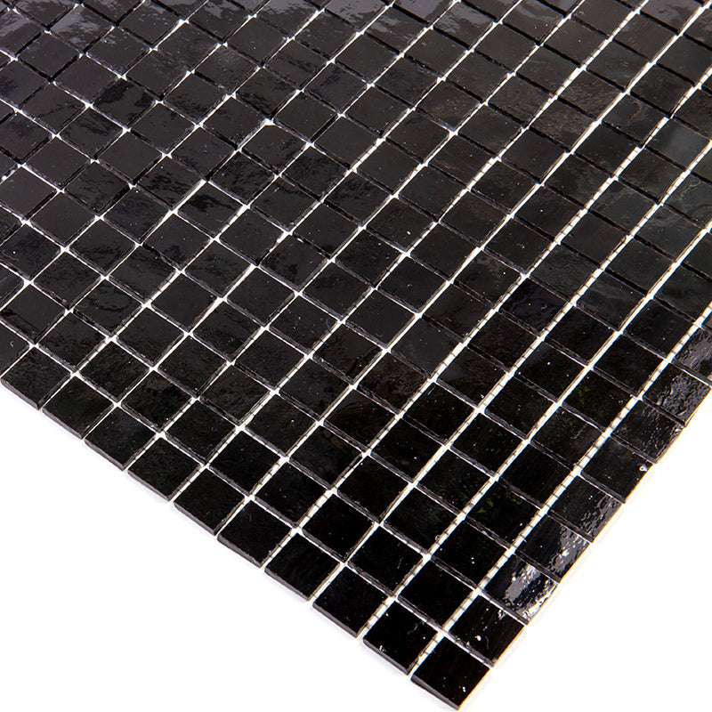 Black 12 x 12 Glossy Glass Mosaic Tile