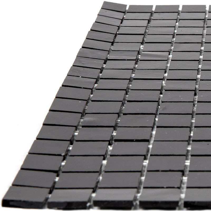 Black 12 x 12 Glossy Glass Mosaic Tile