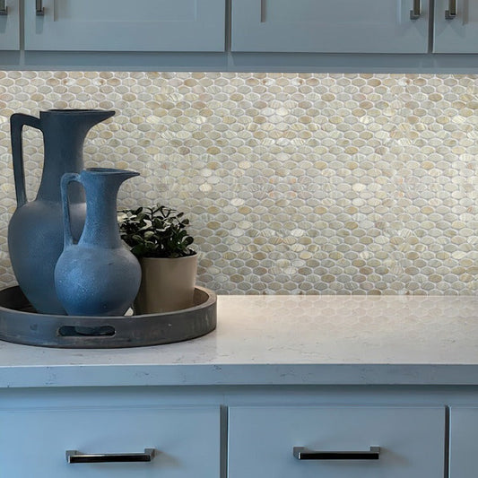 Bone White 11 x 12 Polished Shell, Mother of Pearl Mosaic Tile - Sample