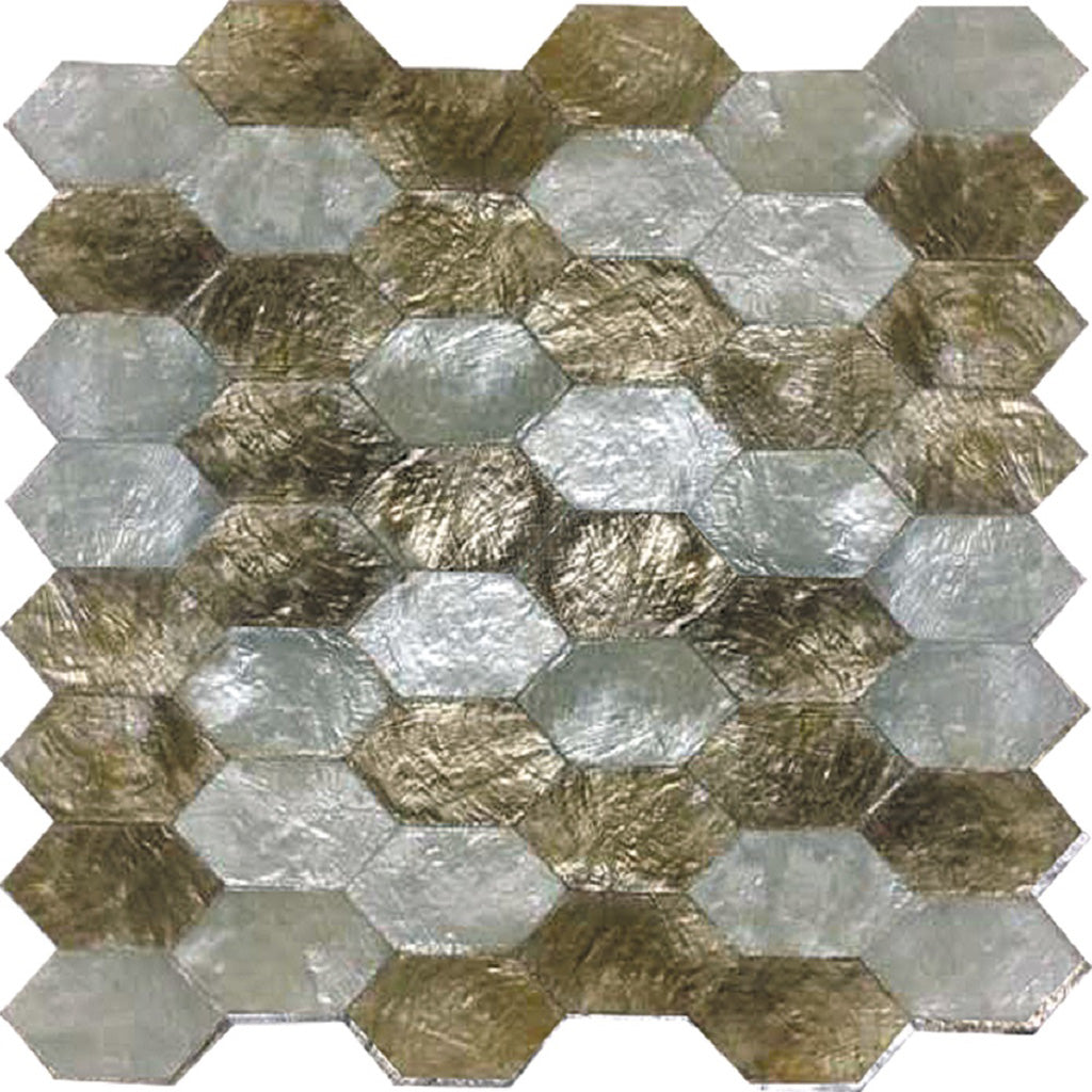 Silver and Gold 10 x 11 Polished Shell, Mother of Pearl Mosaic Tile