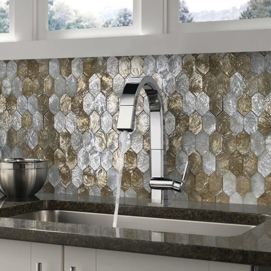 Silver and Gold 10 x 11 Polished Shell, Mother of Pearl Mosaic Tile - Sample