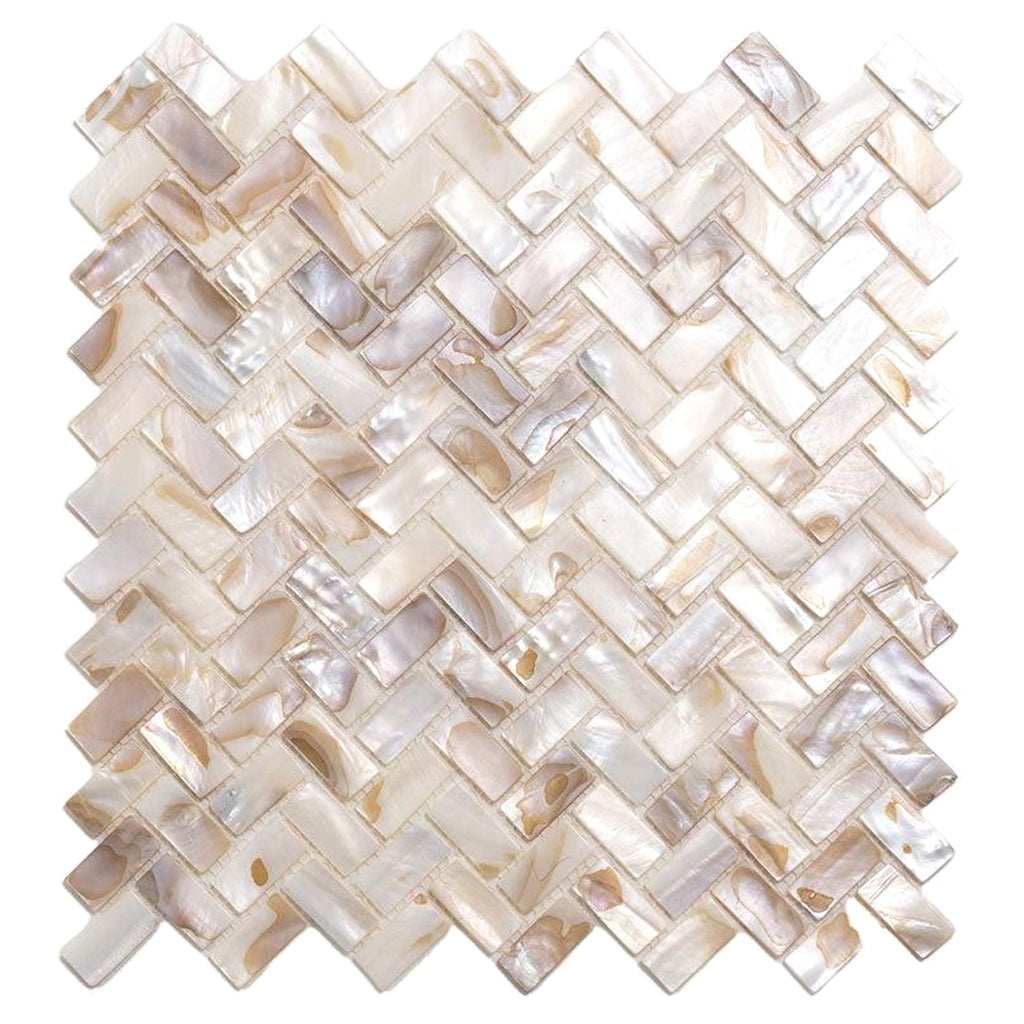 White, Beige 11 x 11 Polished Shell, Mother of Pearl Mosaic Tile