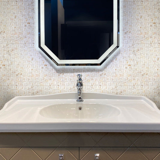 Beige and White 12 x 12 Polished Shell, Mother of Pearl Mosaic Tile - Sample