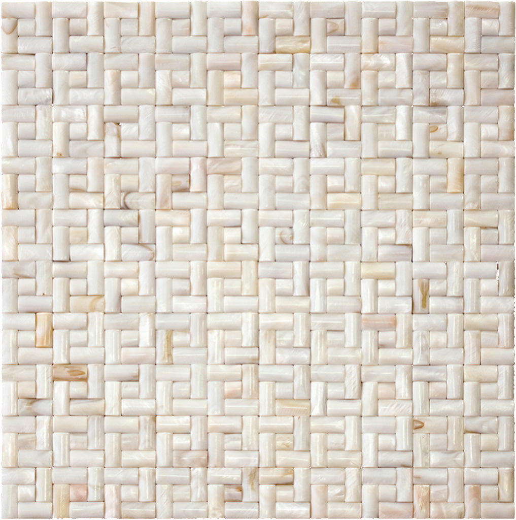 Beige and White 12 x 12 Polished Shell, Mother of Pearl Mosaic Tile - Sample