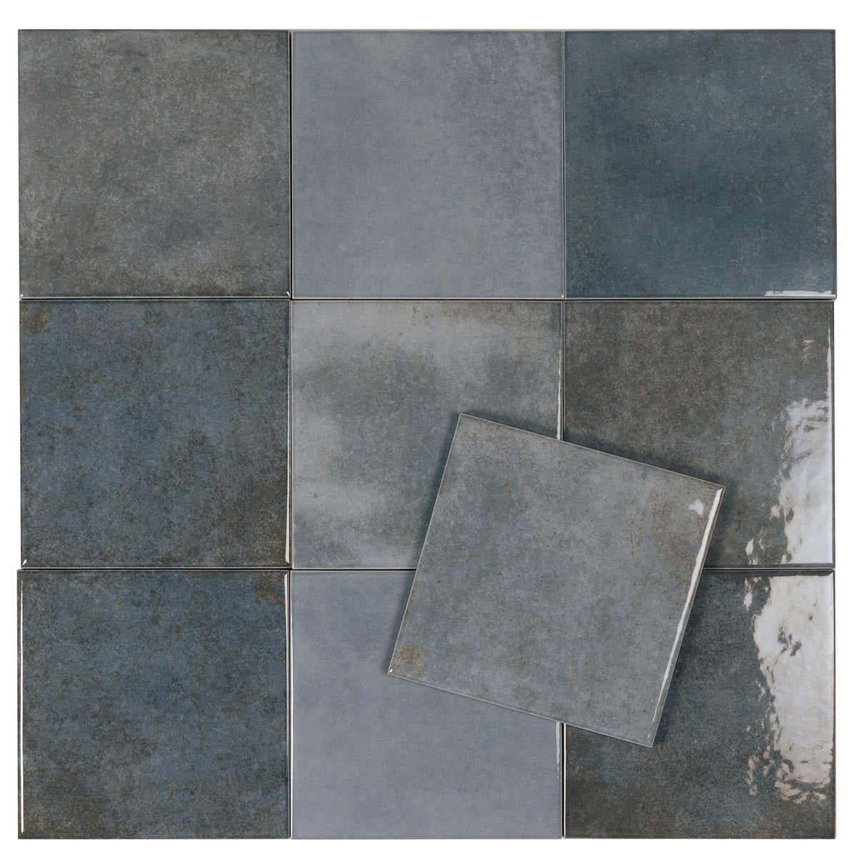 Slate Blue 6x6 Glossy Porcelain Zellige Square Tile – Tiletopia