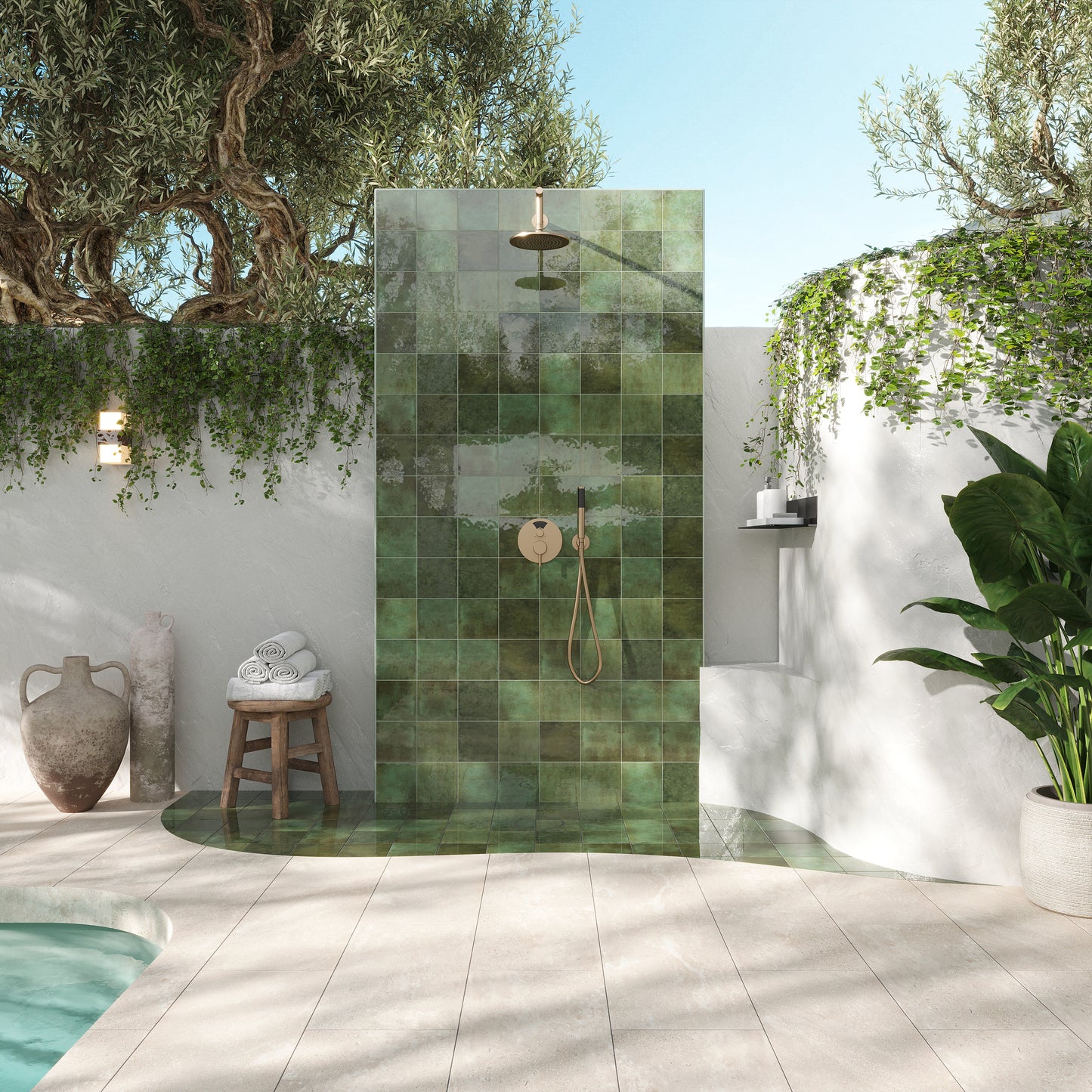 Moss Green 6x6 Glossy Porcelain Zellige Square Tile - Sample