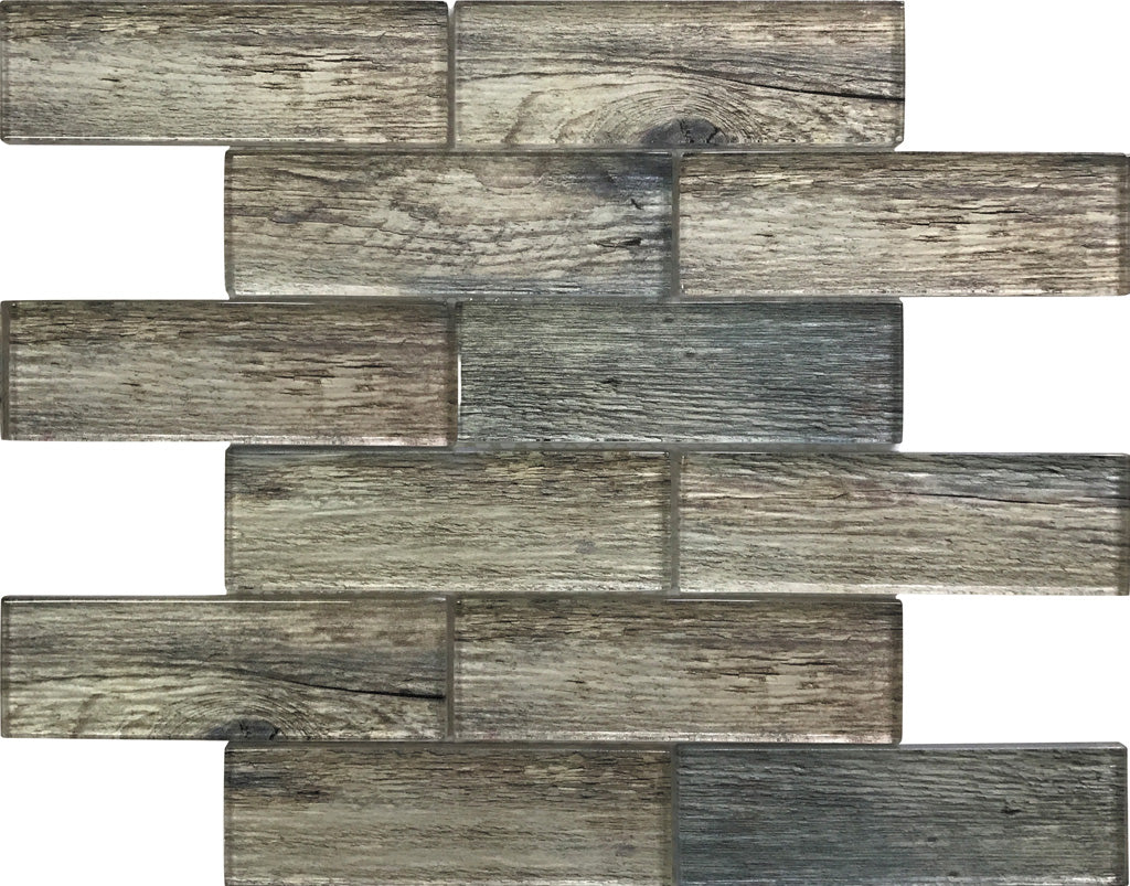 Wooden Brown 12 x 12 Glossy Glass Mosaic Tile