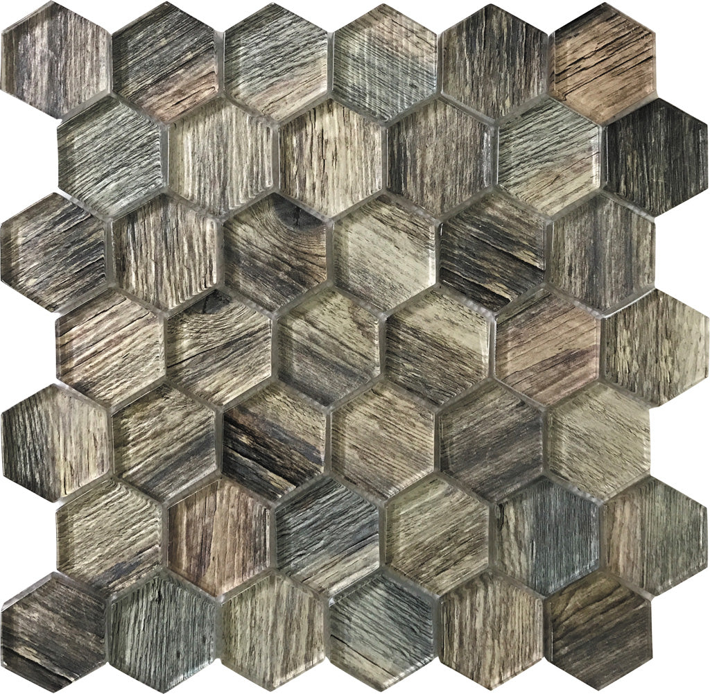 Wooden Brown 12 x 12 Glossy Glass Mosaic Tile