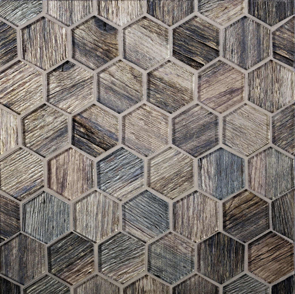 Wooden Brown 12 x 12 Glossy Glass Mosaic Tile