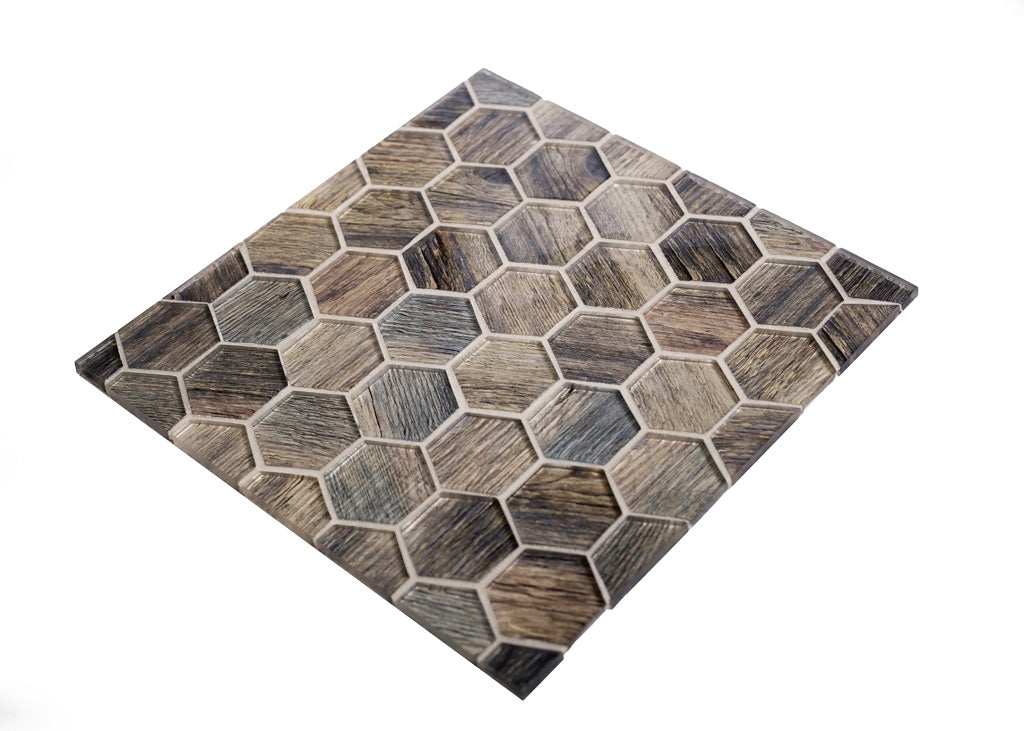 Wooden Brown 12 x 12 Glossy Glass Mosaic Tile