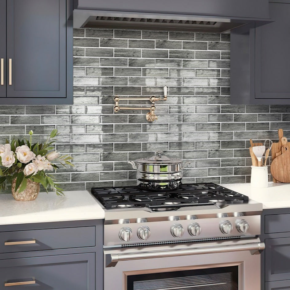 Light Gray 12 x 12 Glossy Glass Mosaic Tile