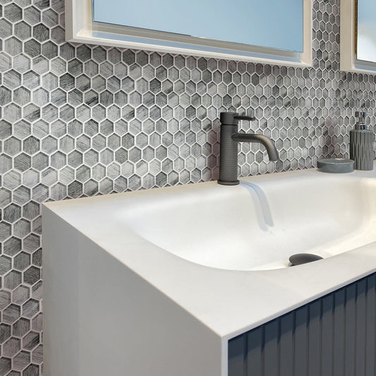 Light Gray 12 x 12 Glossy Glass Mosaic Tile - Sample