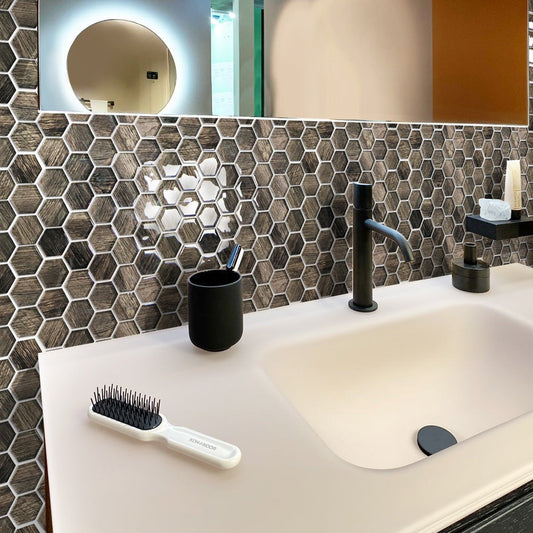 Brown 12 x 12 Glossy Glass Mosaic Tile - Sample