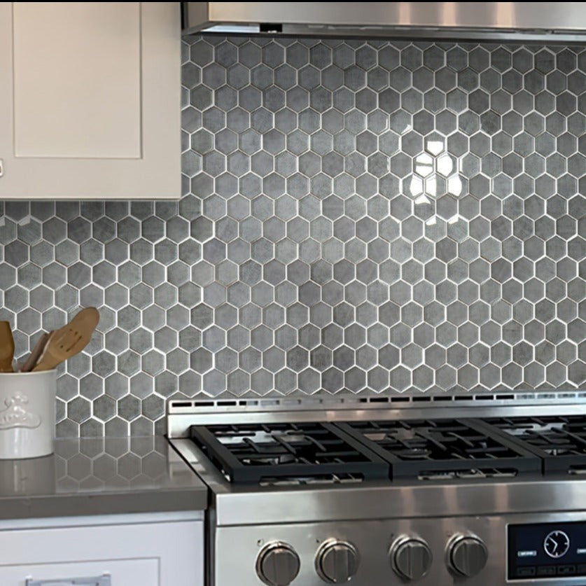 Gray 12 x 12 Glossy Glass Mosaic Tile