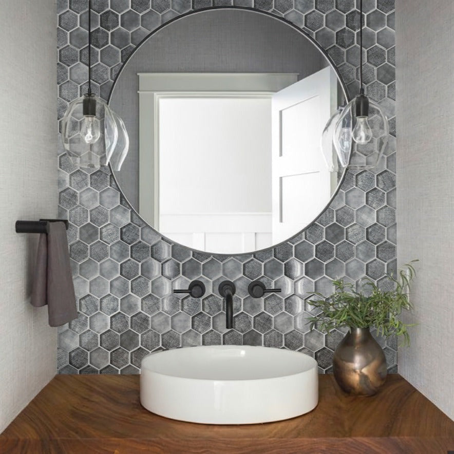 Coin Gray 12 x 12 Glossy Glass Mosaic Tile