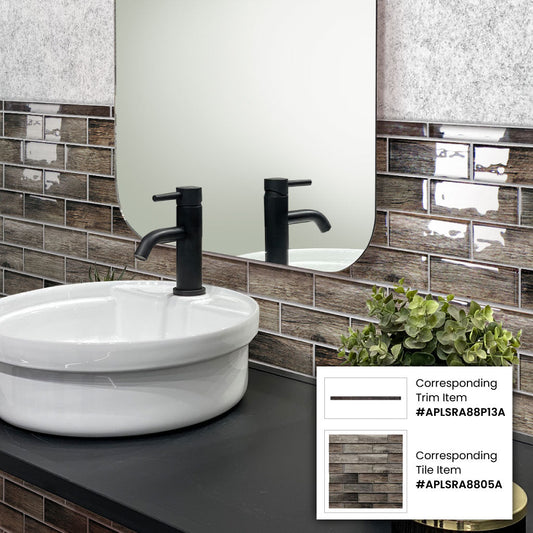 Wood Brown 0.5 x 12 Glossy Glass Pencil Trim - Sample