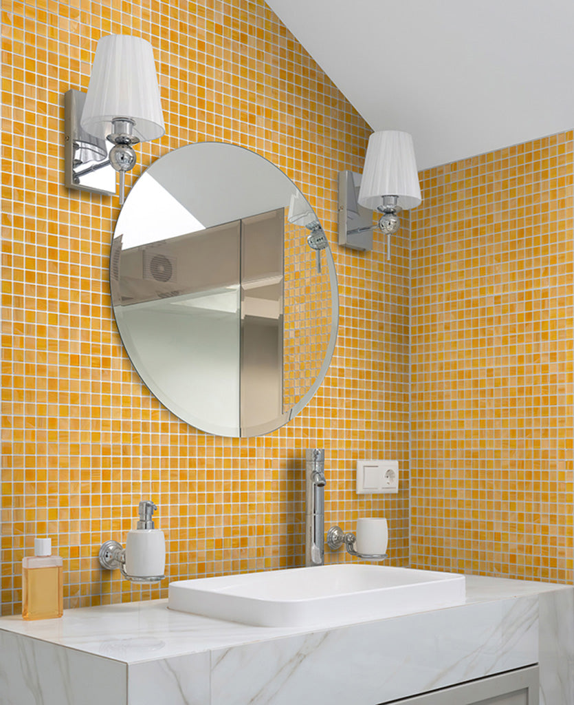 Golden Yellow 12 x 12 Glossy Glass Mosaic Tile