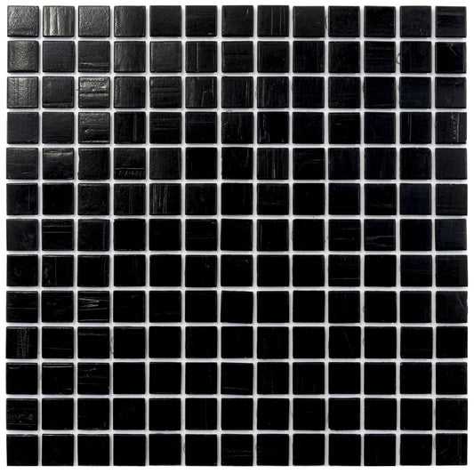 Black 12 x 12 Glossy Glass Mosaic Tile