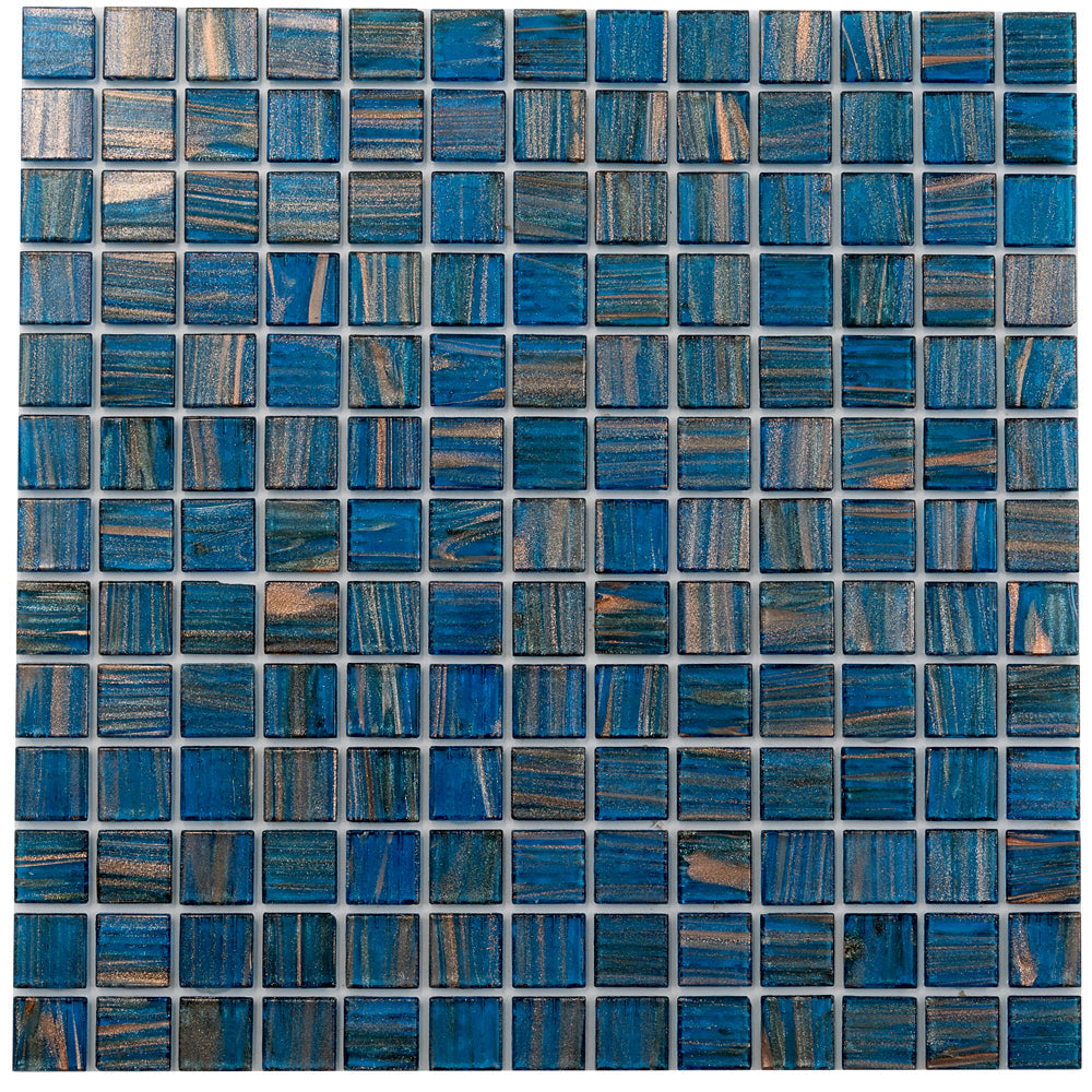 Yale Blue and Gold 12 x 12 Glossy Glass Mosaic Tile