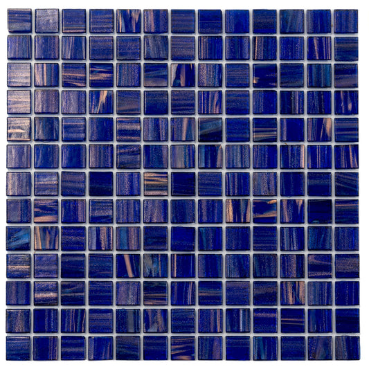 Royal Blue and Gold 12 x 12 Glossy Glass Mosaic Tile