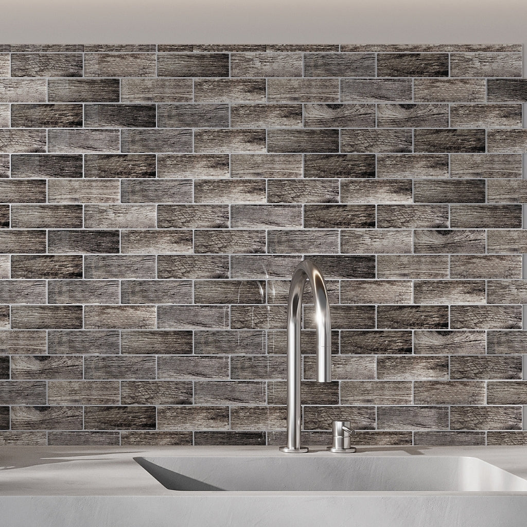 Light Gray 12 x 12 Glossy Subway Glass Mosaic Tile