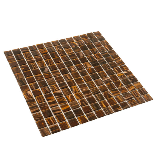 Brown and Gold 12 x 12 Glossy Glass Mosaic Tile - Sample