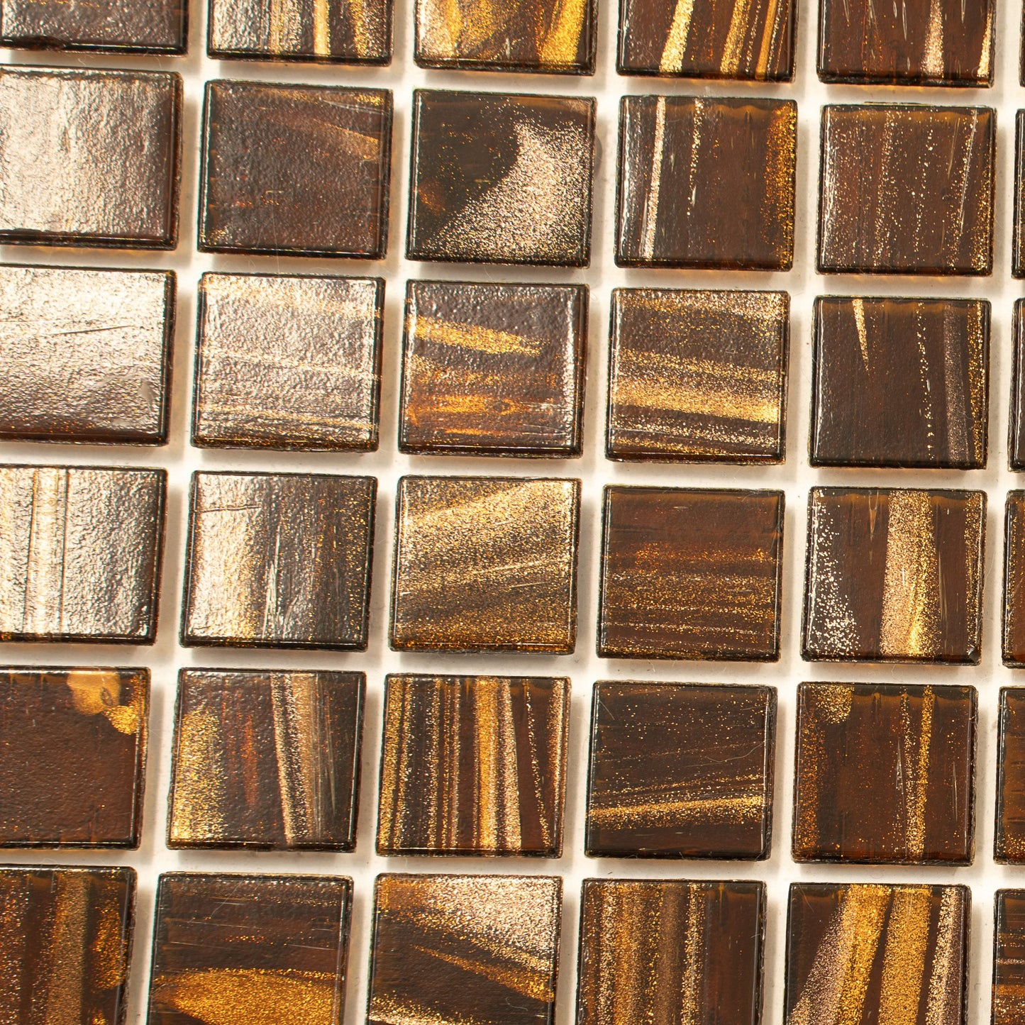 Brown and Gold 12 x 12 Glossy Glass Mosaic Tile