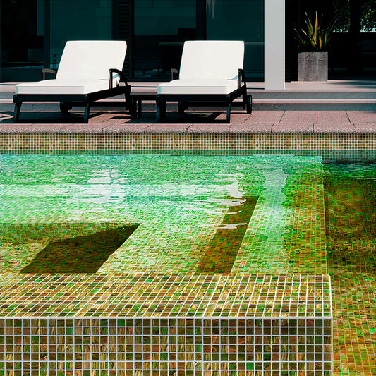 Green and Gold 12 x 12 Glossy Glass Mosaic Tile - Sample