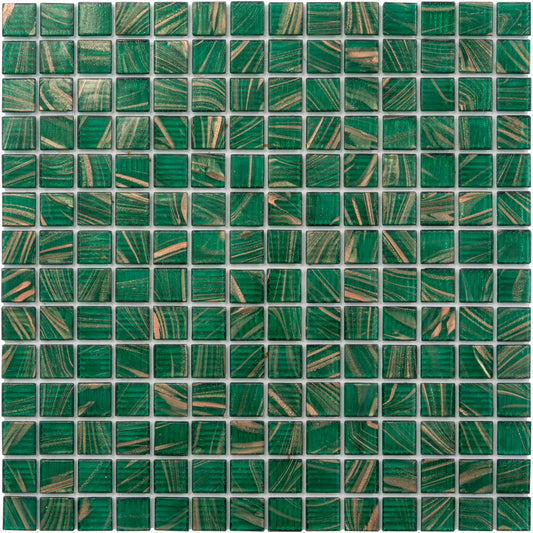 Lincoln Green and Gold 12 x 12 Glossy Glass Mosaic Tile