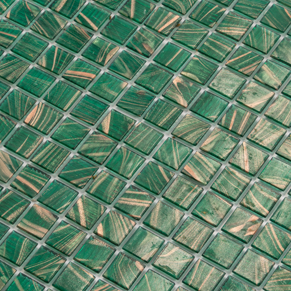 Lincoln Green and Gold 12 x 12 Glossy Glass Mosaic Tile