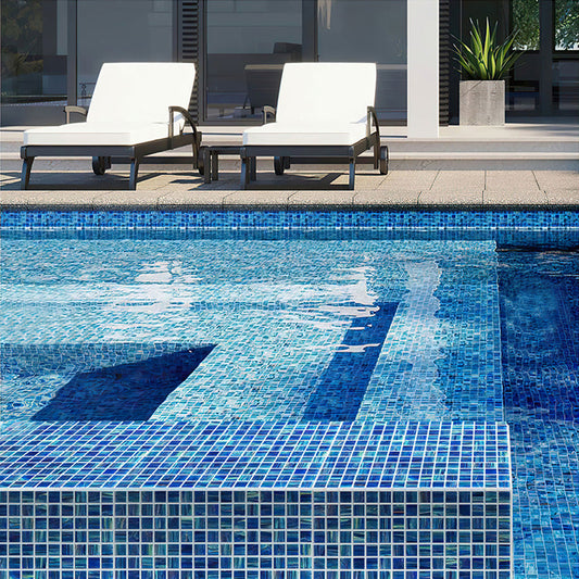 Deap Sea Blue 12 x 12 Glossy Glass Mosaic Tile - Sample