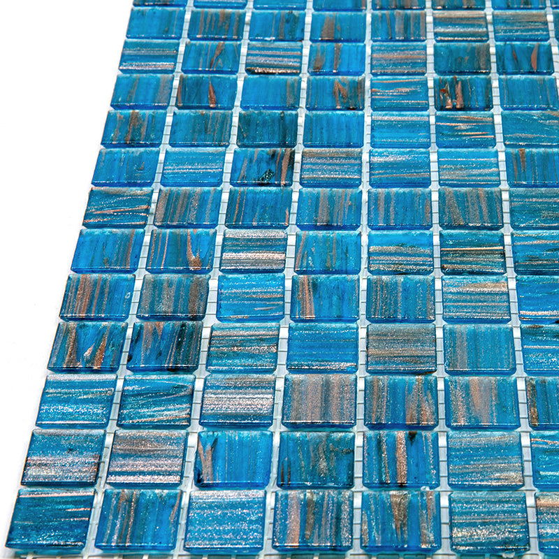 Blue and Gold 12 x 12 Glossy Glass Mosaic Tile