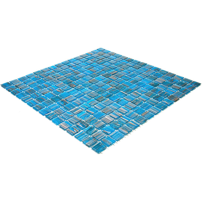 Blue and Gold 12 x 12 Glossy Glass Mosaic Tile