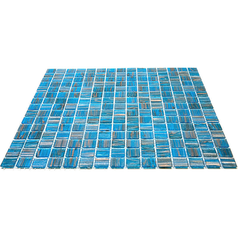 Blue and Gold 12 x 12 Glossy Glass Mosaic Tile