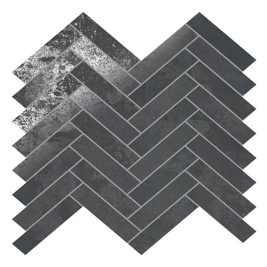 Steel Black 11x11 Matte Porcelain Herringbone Mosaic Tile