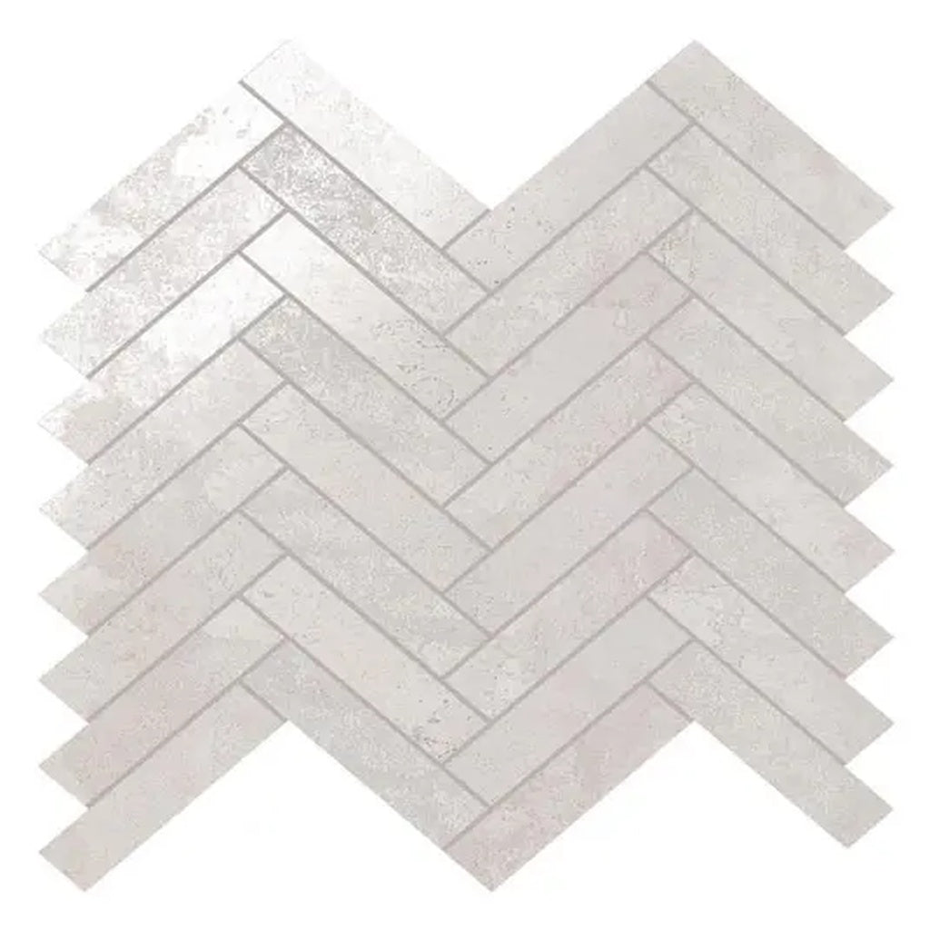 White 11x11 Matte Porcelain Herringbone Mosaic Tile - Sample