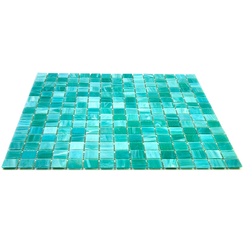 Cyan Blue 12 x 12 Glossy Glass Mosaic Tile