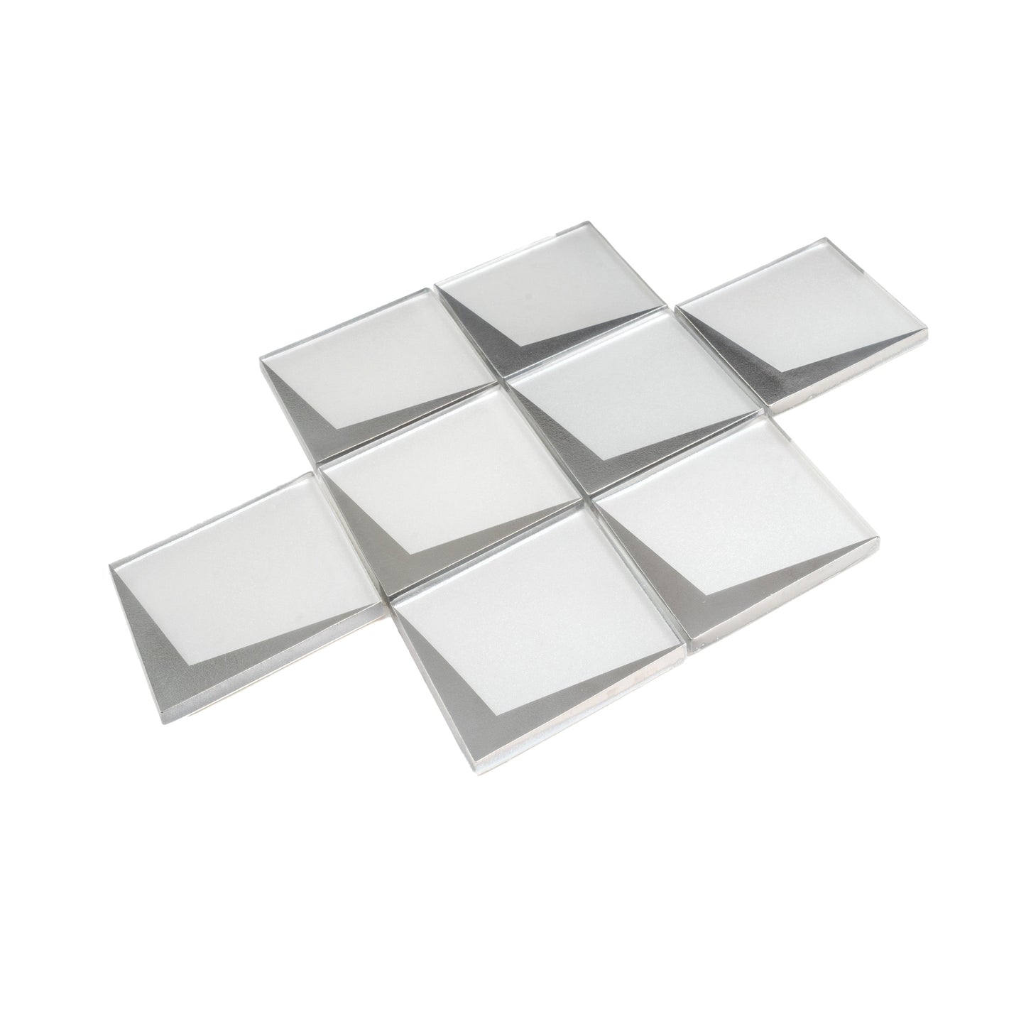 White Metallic Silver 12x9 Matte Glass Mosaic Tile