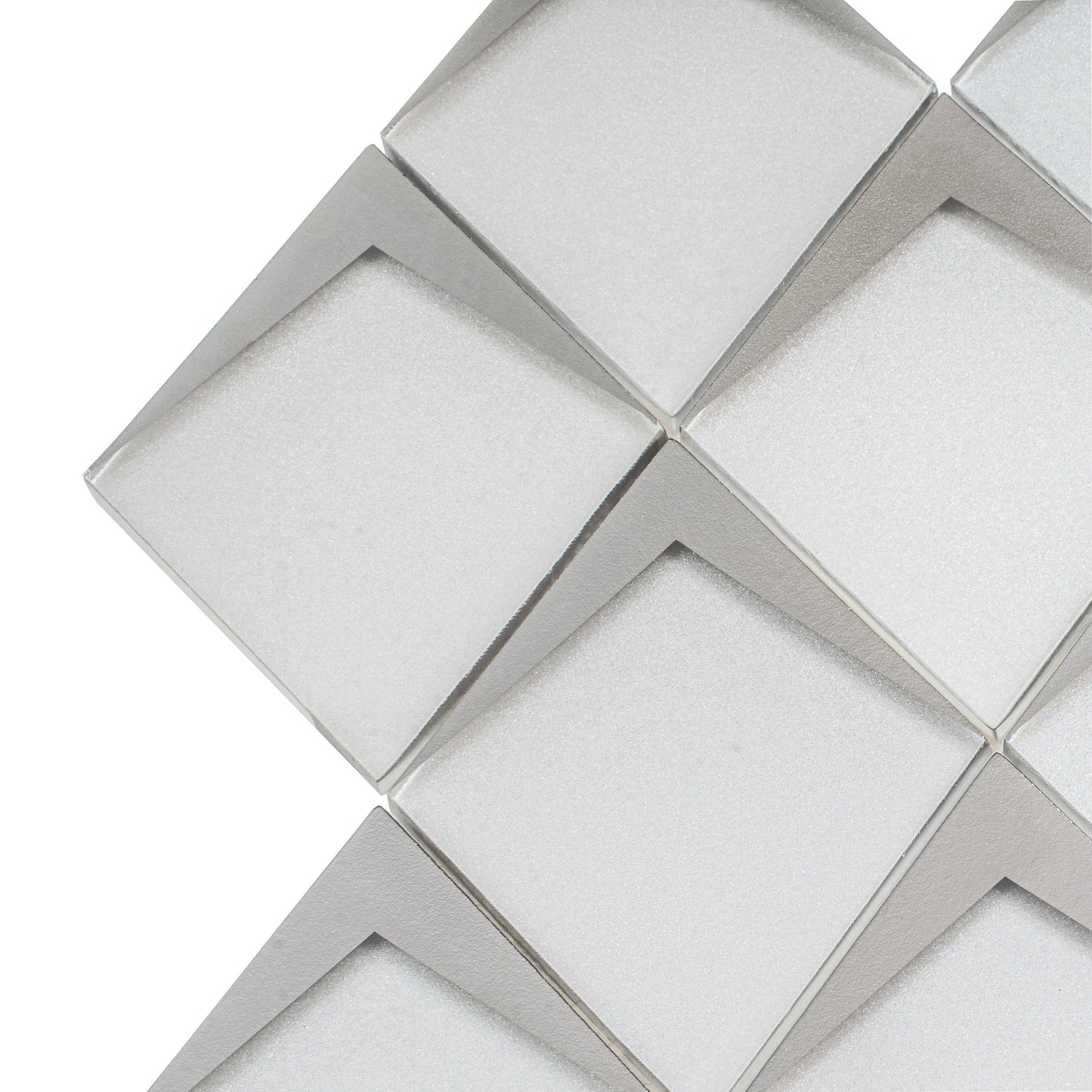 White Metallic Silver 12x9 Matte Glass Mosaic Tile