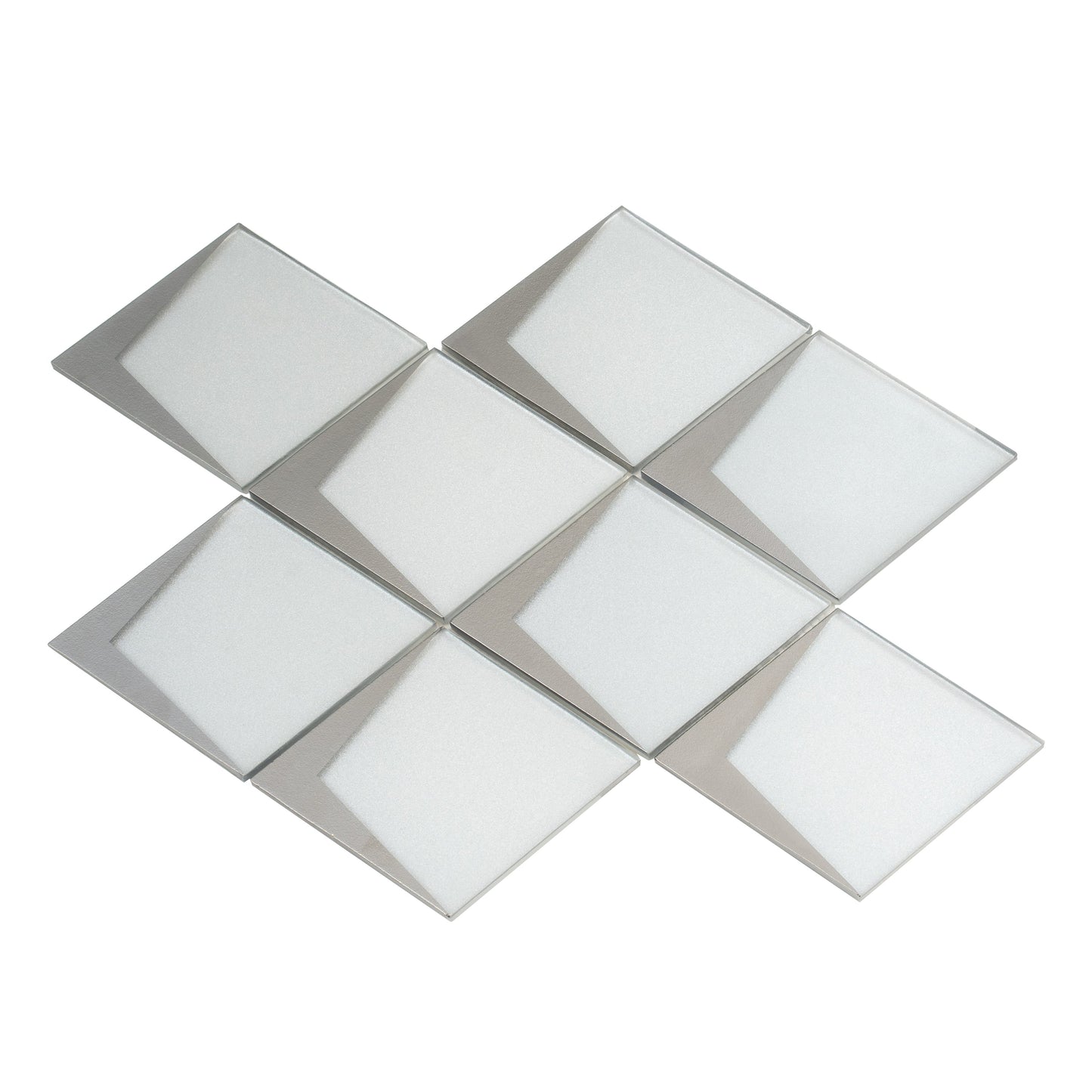 White Metallic Silver 12x9 Matte Glass Mosaic Tile - Sample