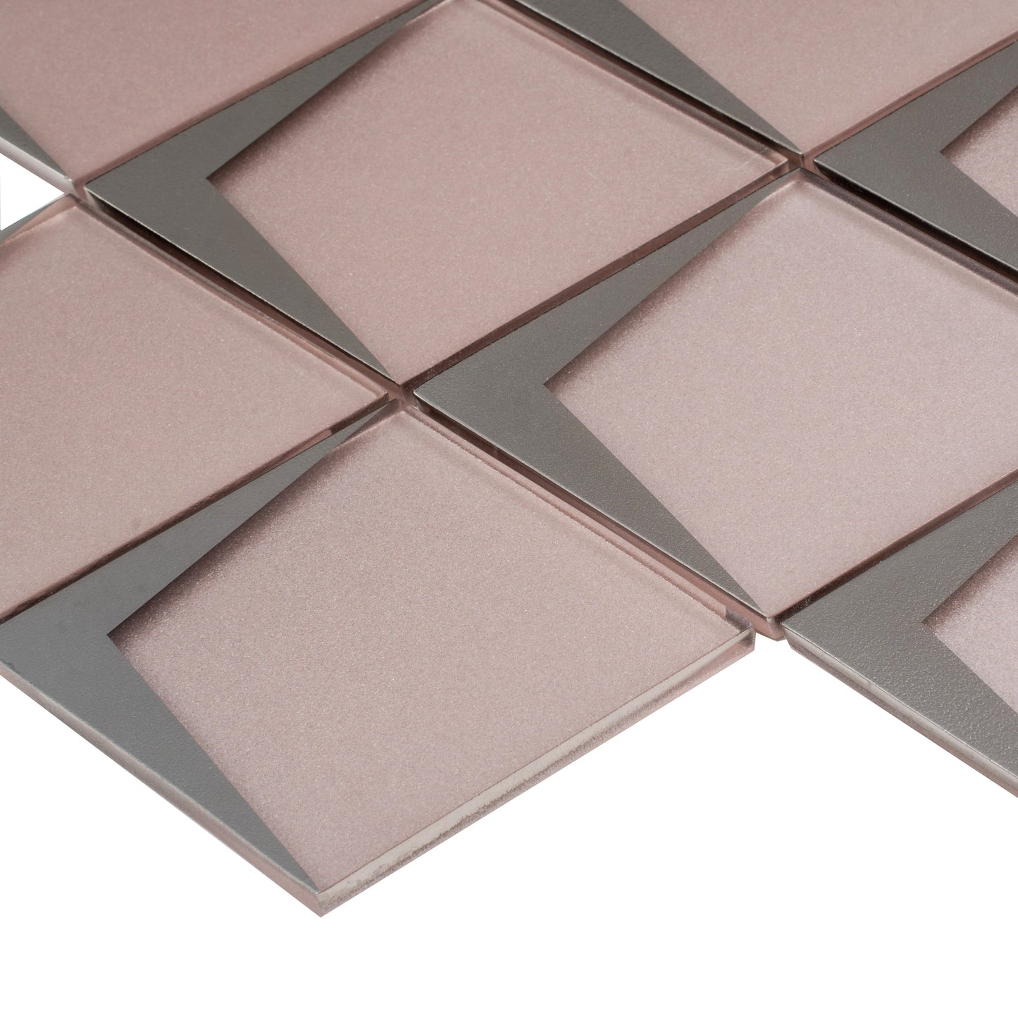 Pink Metallic Silver 12x9 Matte Glass Mosaic Tile