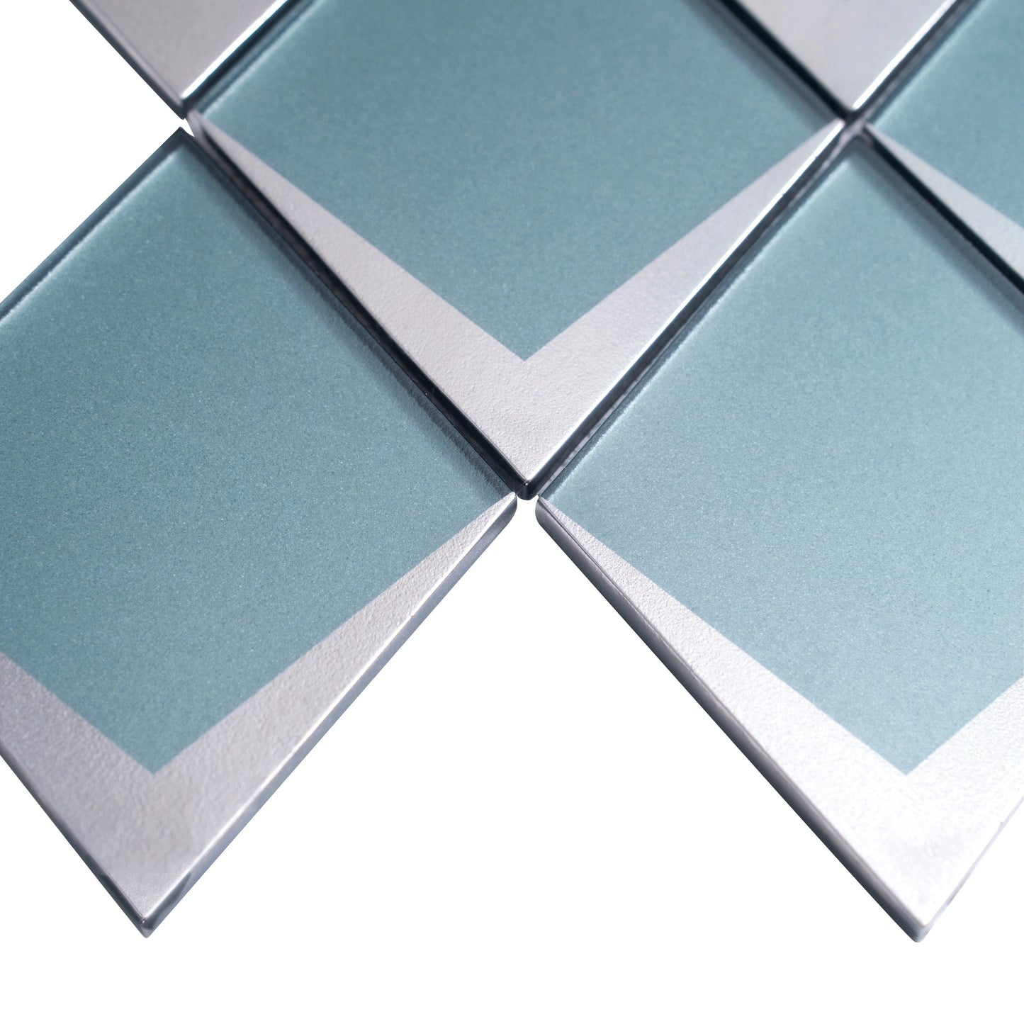 Blue Metallic Silver 12x9 Matte Glass Mosaic Tile