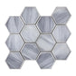 hexagonal soft silver gray matte glass mosaic tiles with subtle streaked pattern