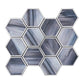 hexagonal silver midnight blue matte glass mosaic tile with streaked pattern