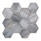 Silver stormy gray hexagonal matte glass mosaic tile with subtle striations, 9 by 10 inch sheet