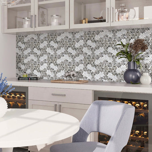 Gray and White 11 x 12 Polished Marble Mosaic Tile - Sample